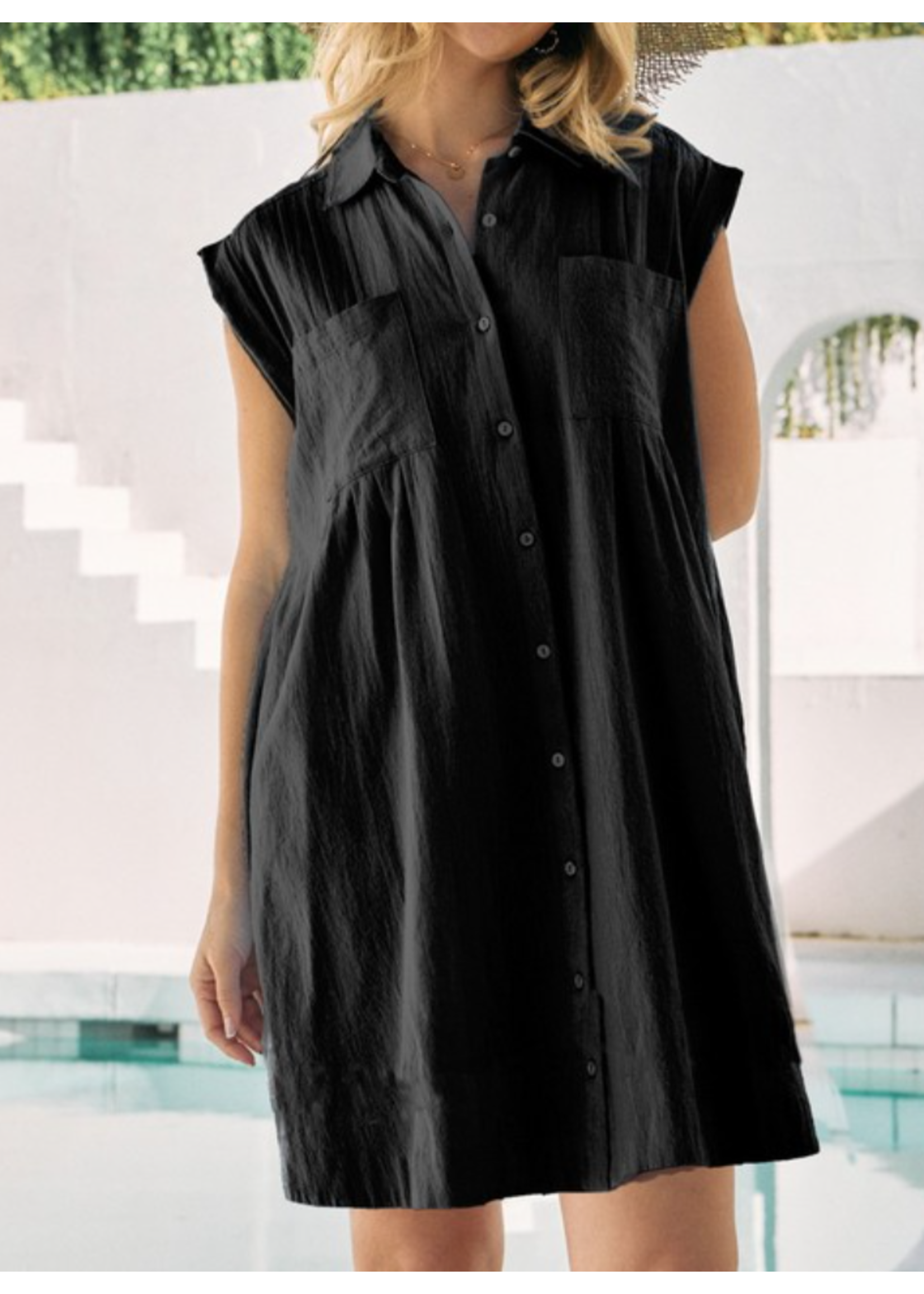 ODID16825P - Plus Solid Collar Shirt Mini Dress