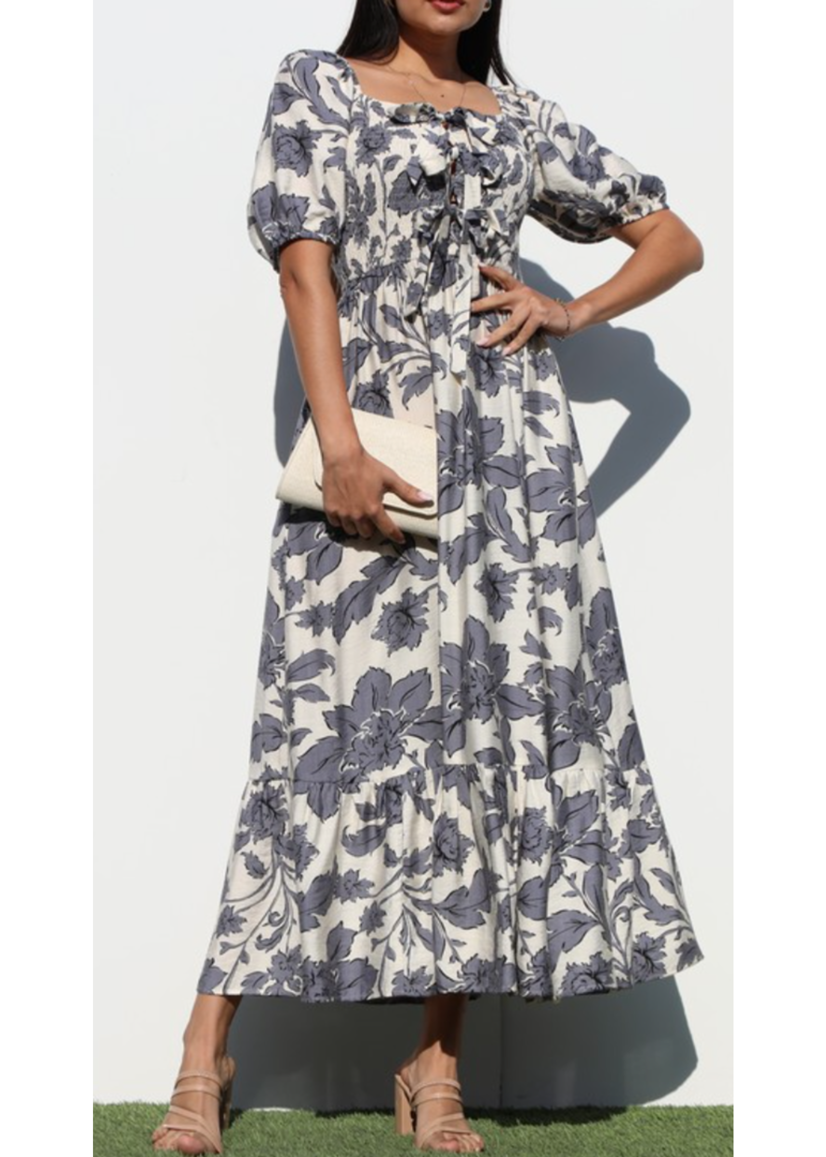 DDDD6803 - SMOCKED TOP WOVEN MIDI DRESS