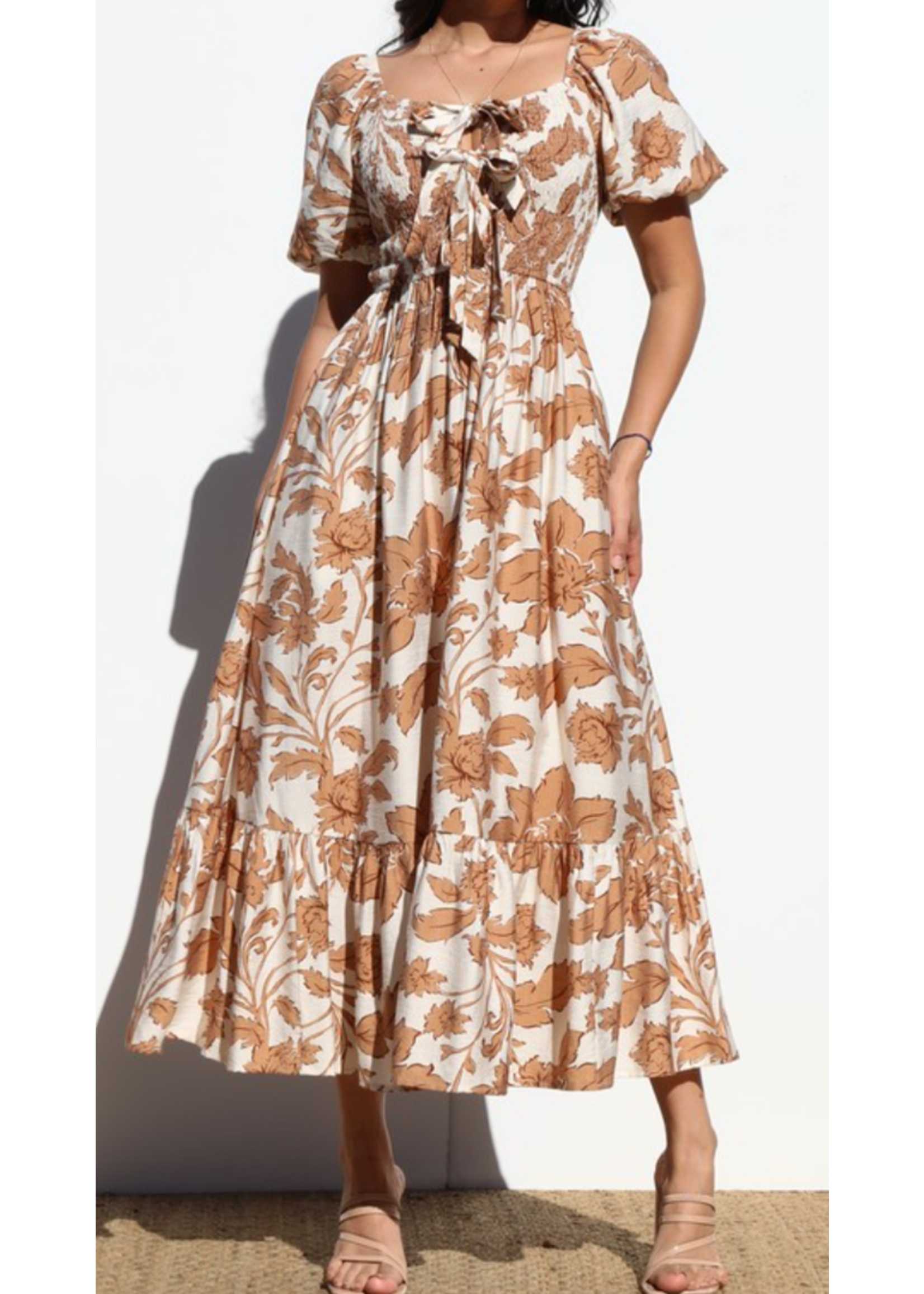 DDDD6803 - SMOCKED TOP WOVEN MIDI DRESS