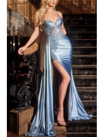 LDKV1125 -  FITTED SATIN & LACE BODYCON EVENING GOWN