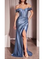 LDCD370 - SATIN OFF THE SHOULDER FITTED GOWN