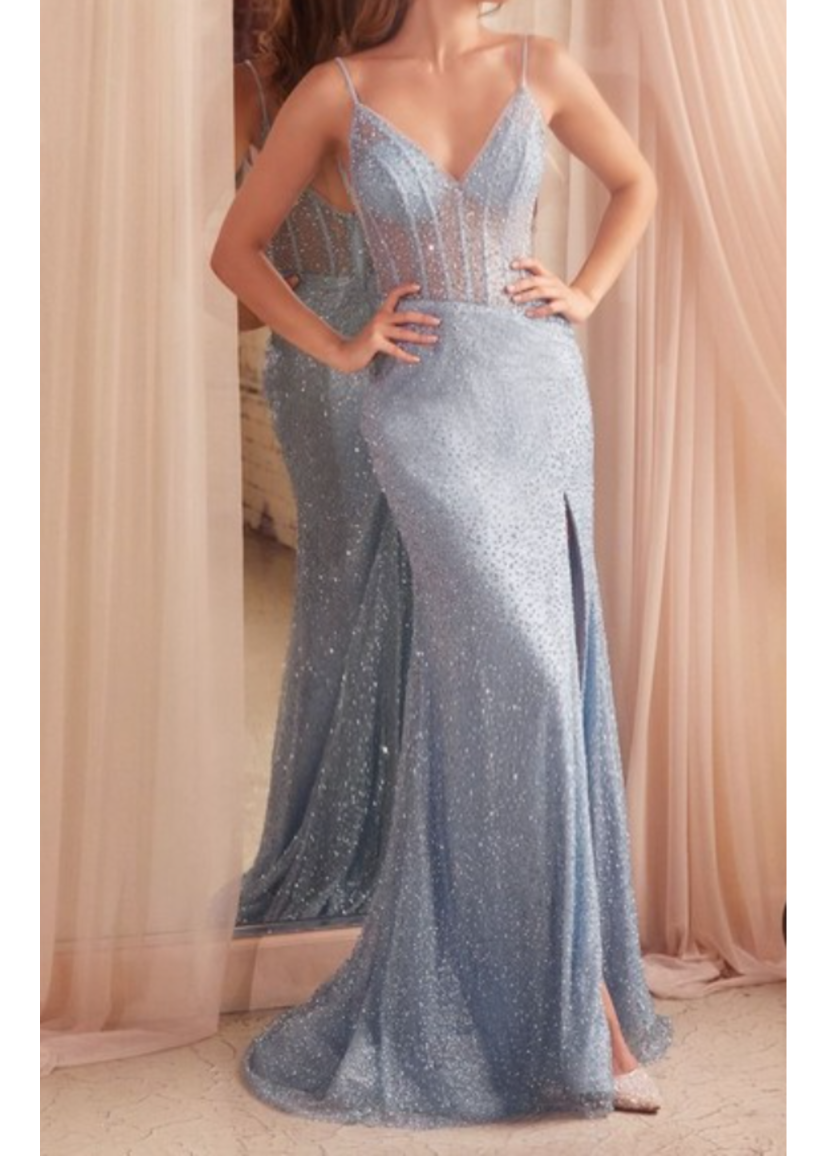 LDCC2167 - FITTED GLITTER FLOCKED GOWN