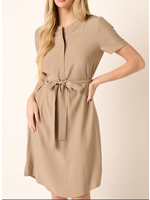 MSM43061 - MANDARIN COLLAR SHORT SLEEVE BELTED SHIRT DRESS