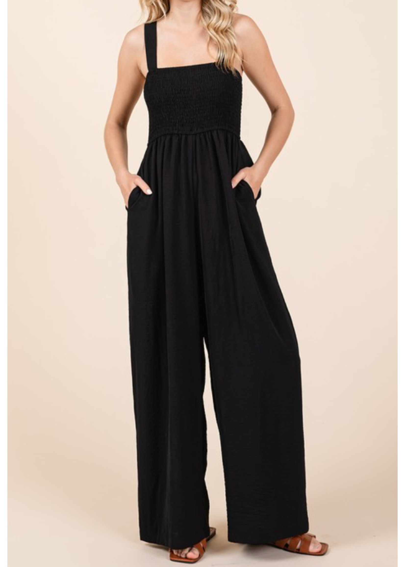 MSM30347 - AIRFLOW SMOCKED SLEEVELESS WIDE LEG JUMPSUIT