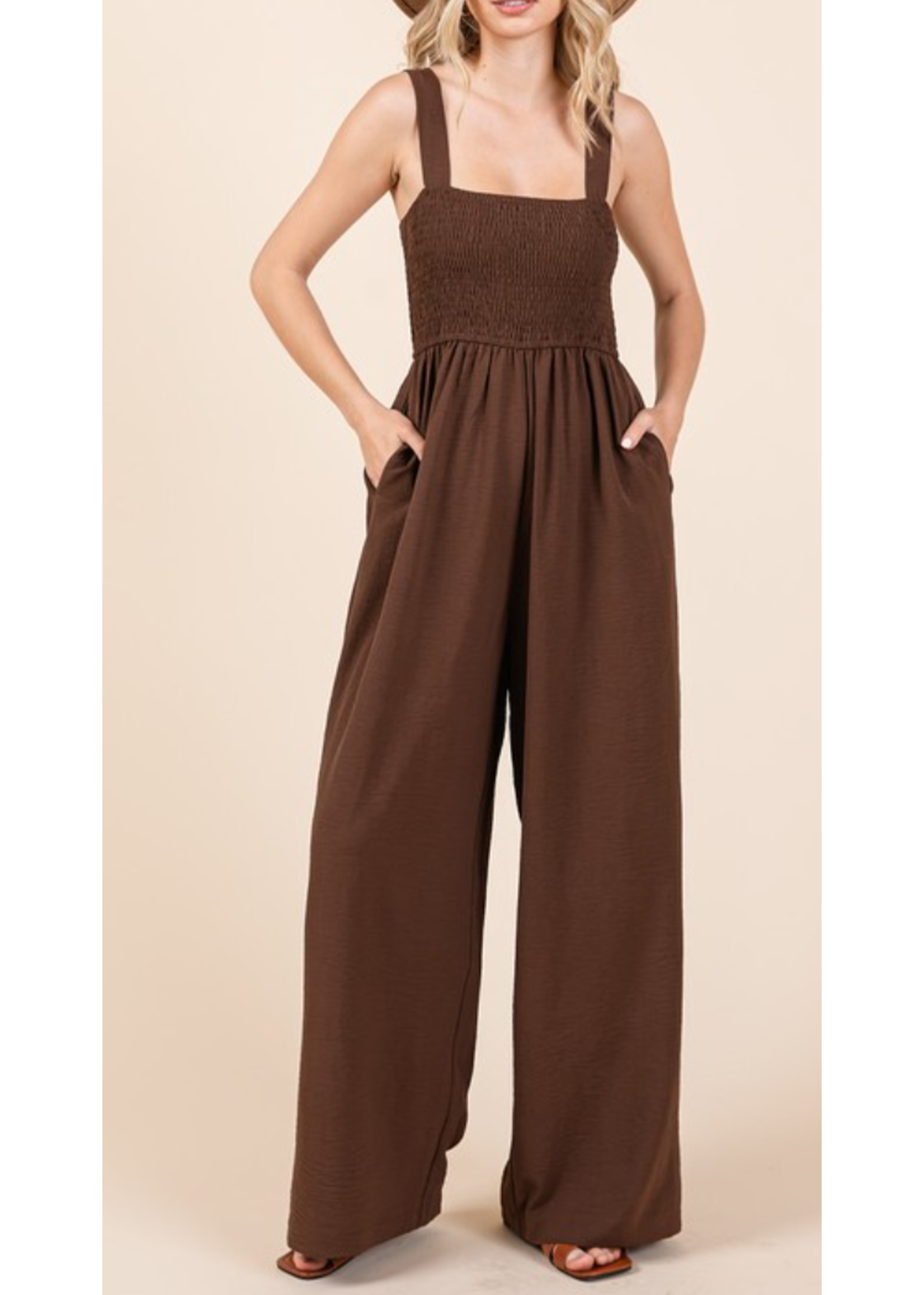 MSM30347 - AIRFLOW SMOCKED SLEEVELESS WIDE LEG JUMPSUIT