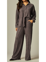 2PCLOUNGE - Crinkled Button Down Shirt Loungewear Set
