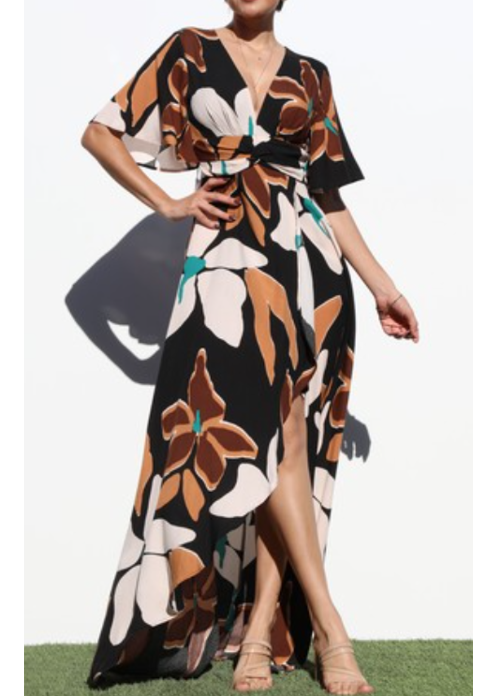 DDDD7106 - PRINTED TWIST WOVEN MAXI DRESS