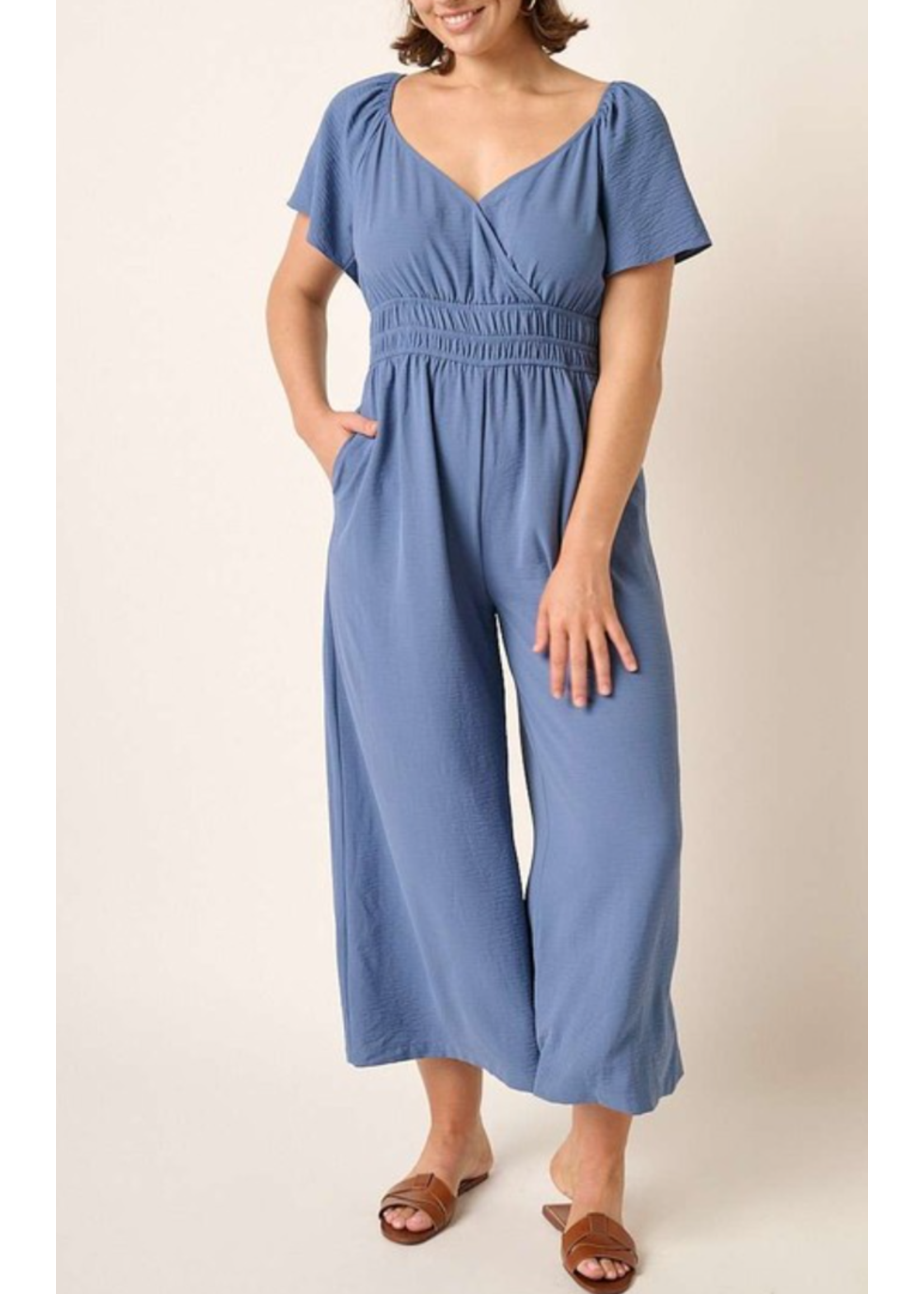 MSH30308PL-PLUS SURPLICE ELASTIC WAIST JUMPSUIT