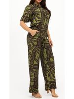 JLST4861 - Tropical Print Front Button Down Top And Pants Set