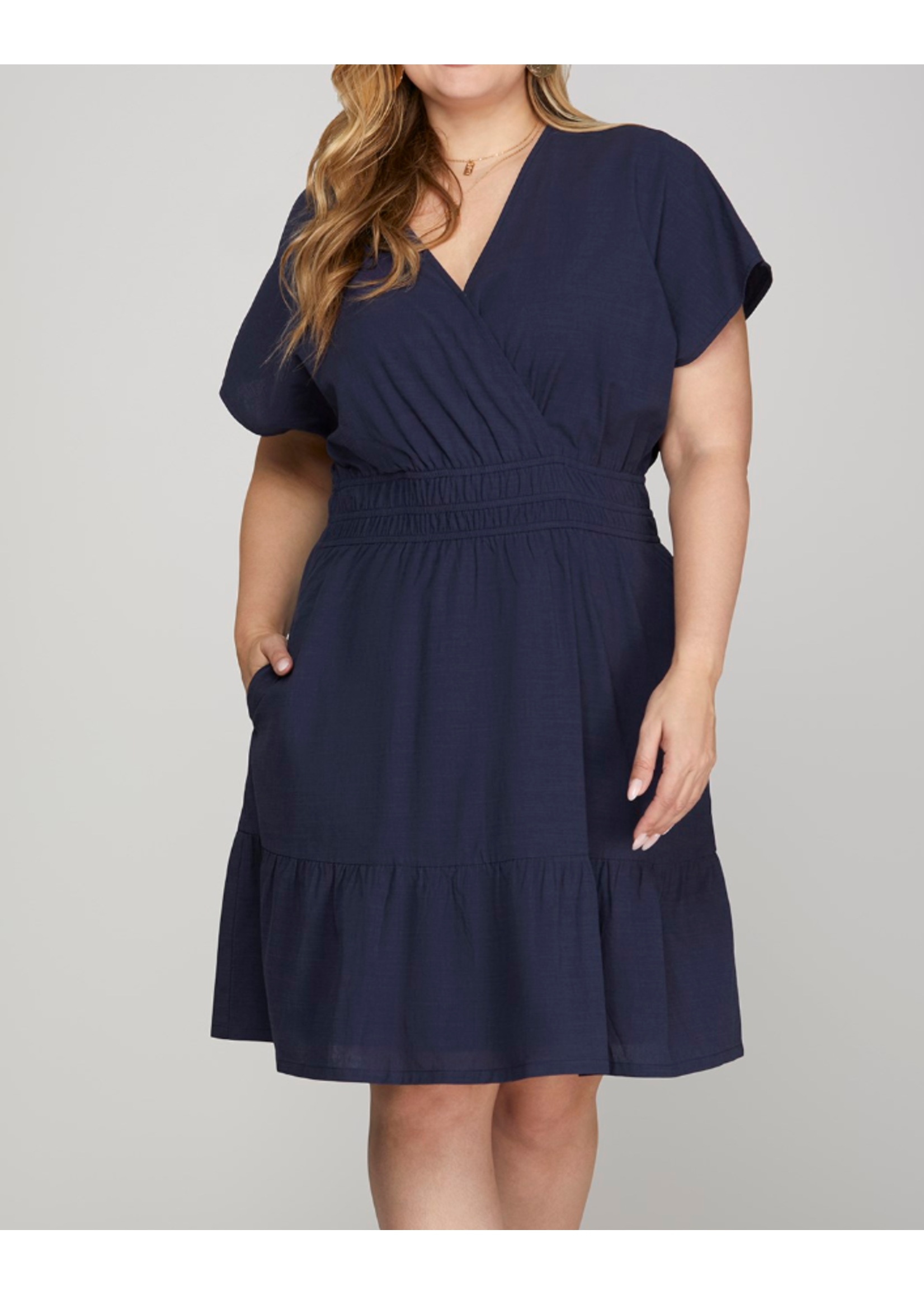 SSPSY8705 -  PLUS - DOLMAN SLEEVE TIERED MINI DRESS WITH POCKETS