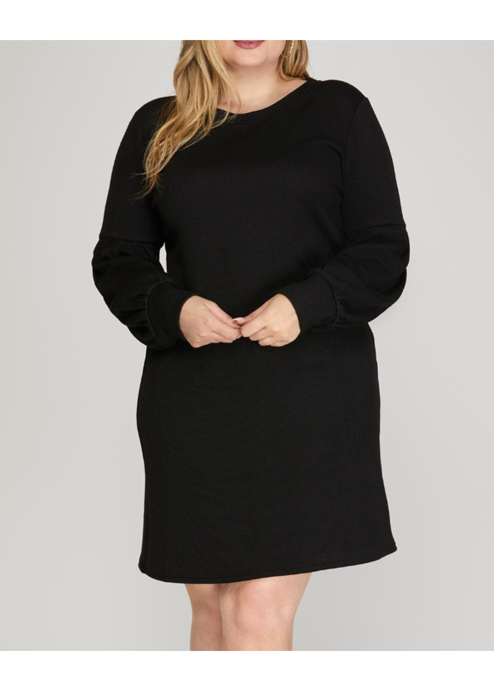 SSPSY5426 -  PLUS - LONG BALLOON SLEEVE KNIT DRESS