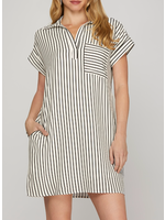 SSSY8396 - DROP SLEEVE STRIPED WOVEN SHIRT MINI DRESS WITH POCKETS