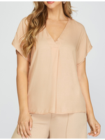 SSSY3398 - DROP SHOULDER SLEEVELESS V NECK WOVEN TOP