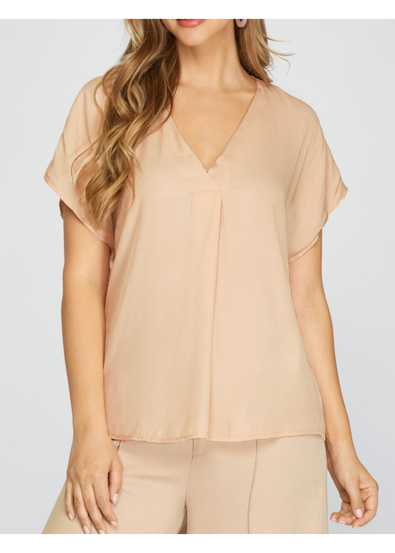 SSSY3398 - DROP SHOULDER SLEEVELESS V NECK WOVEN TOP