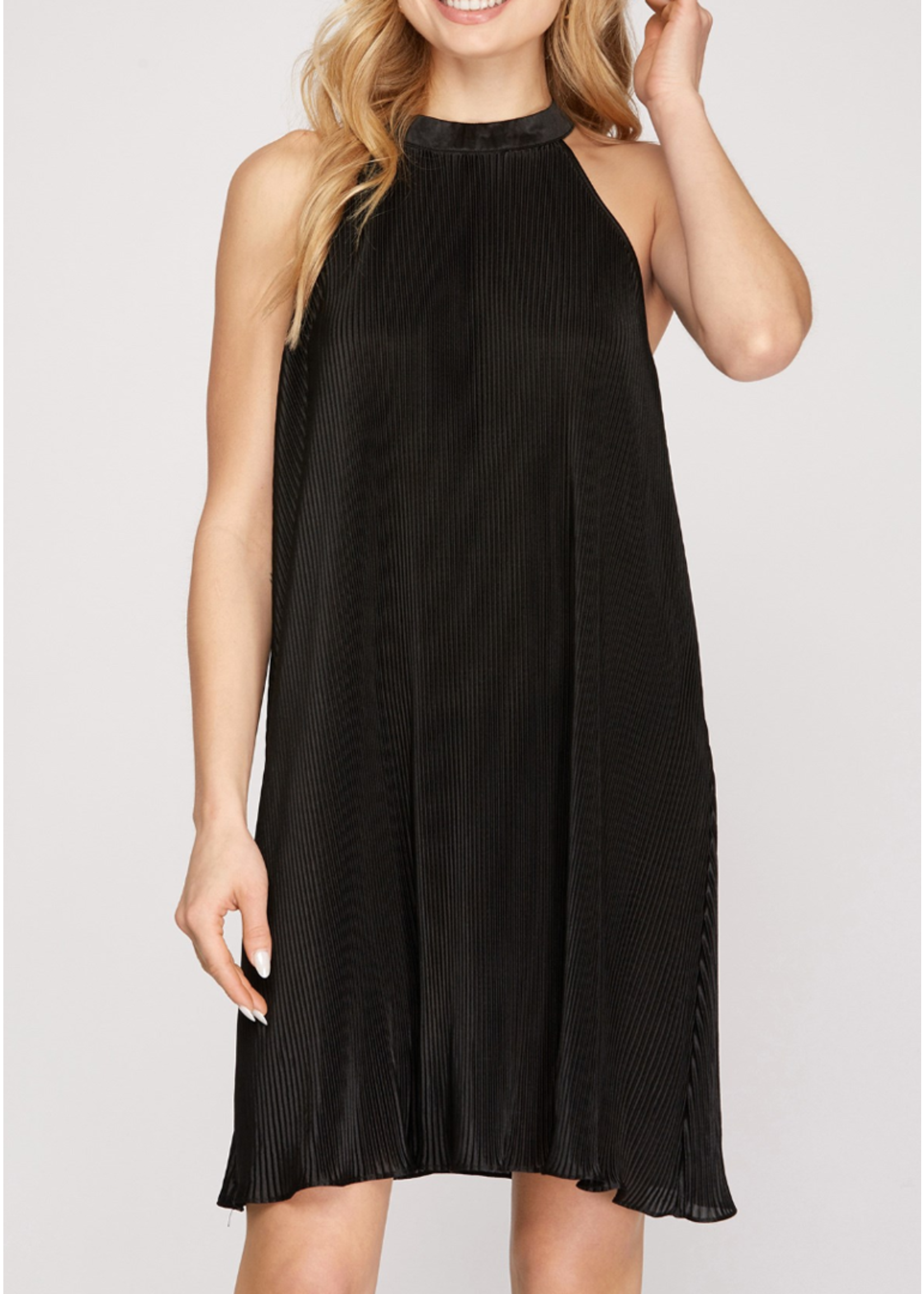 SSSY3999 - SLEEVELESS PLISSE PLEATED DRESS WITH LINING