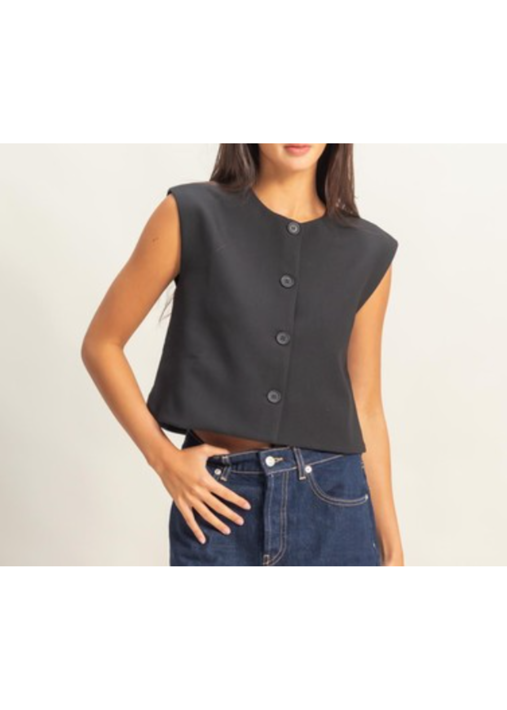 HFDZ25C597 - Woven Sleeveless Buttoned Vest Top