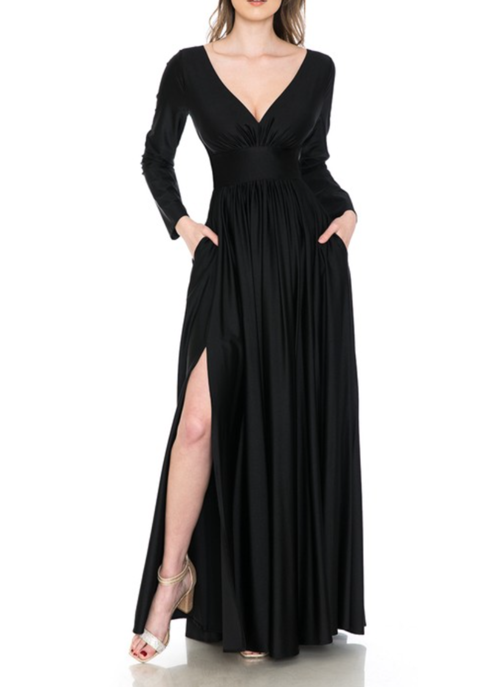 LEN5231 - LONG SLEEVE GOWN W/WAIST BELT