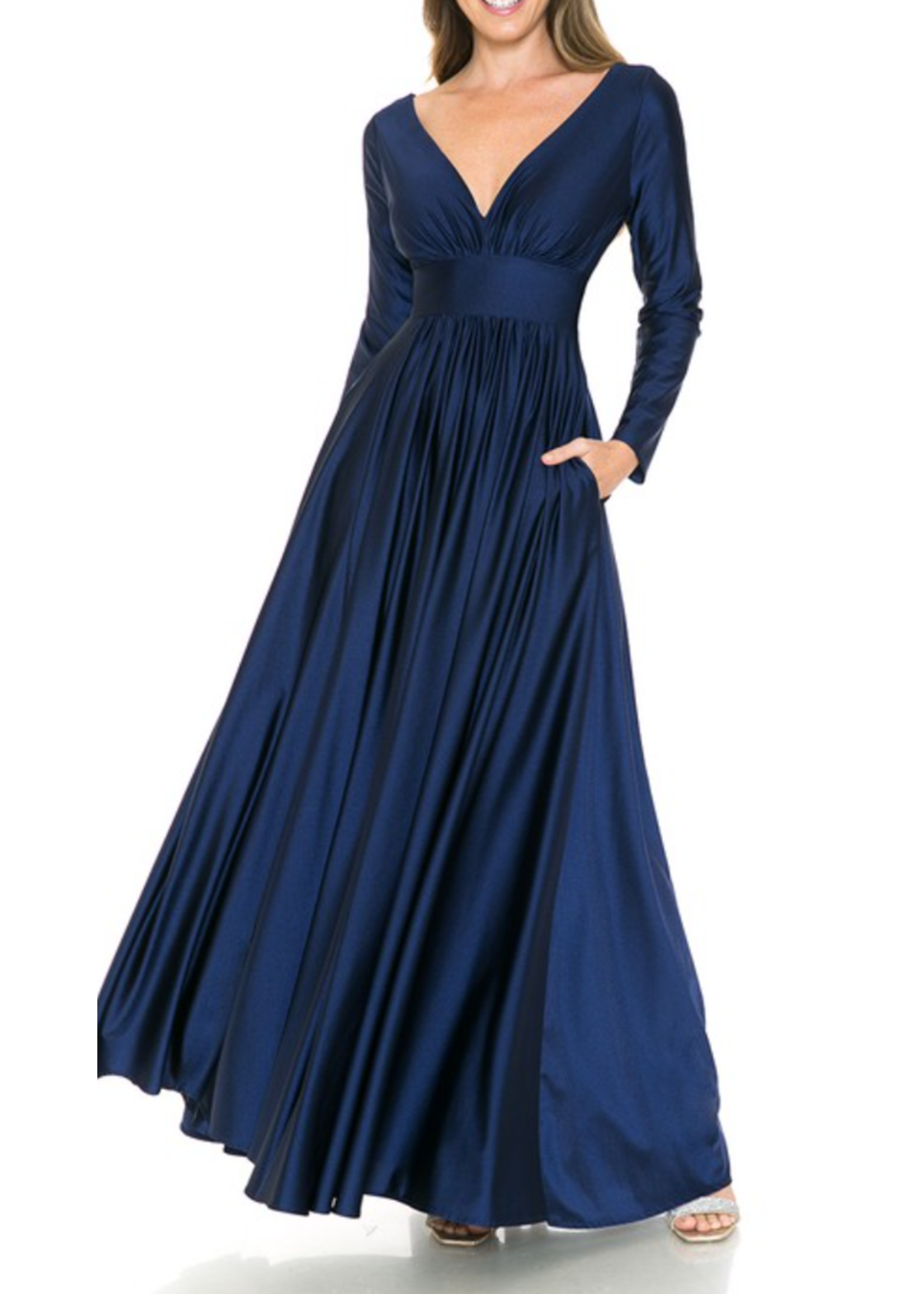 LEN5231 - LONG SLEEVE GOWN W/WAIST BELT