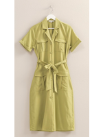 HFHf24A994-BUTTON FRONT BELTED  SAFARI DRESS