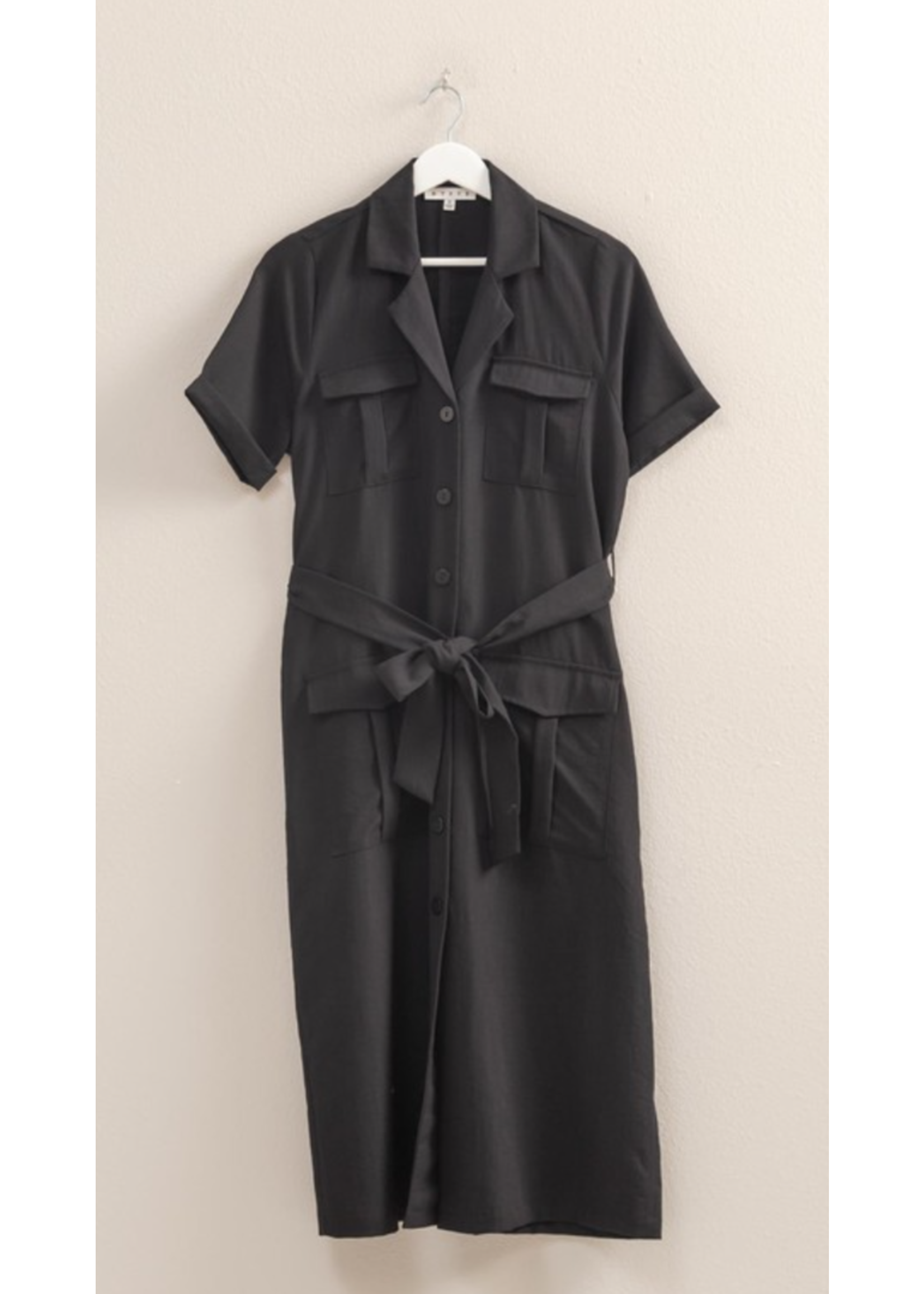 HFHf24A994-BUTTON FRONT BELTED  SAFARI DRESS