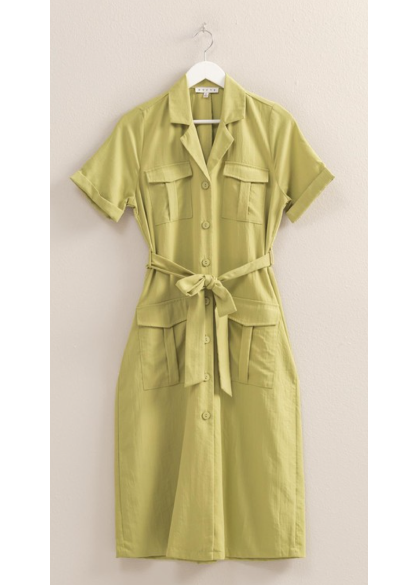 HFHf24A994-BUTTON FRONT BELTED  SAFARI DRESS