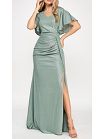 LEN6329 - EVENING GOWN W DRAPED SLEEVE W RUCHING