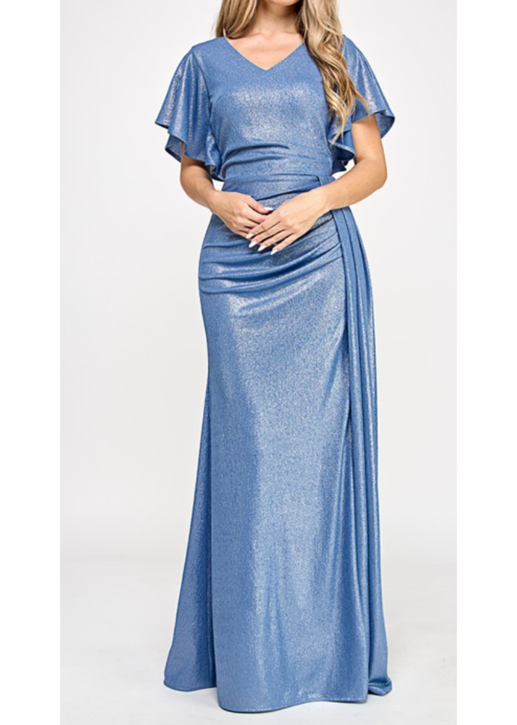 LEN6329 - EVENING GOWN W DRAPED SLEEVE W RUCHING
