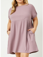 HDHJ3235W - Plus Short Sleeve Textured Rib Knit Tunic Dress