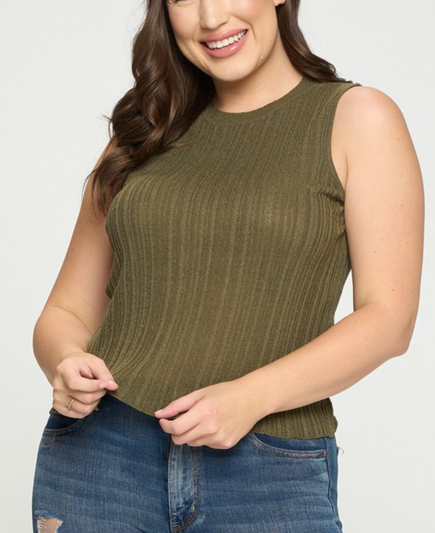 TPIT4898 - Plus Ribbed Knit Sleeveless Tank Top - BLUSH Guam