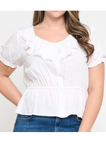 TPIT6225 -  Plus Button Down Lace Trim Top