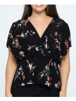 TPIT4063 - Plus Floral Print Wrap-style Peplum Blouse