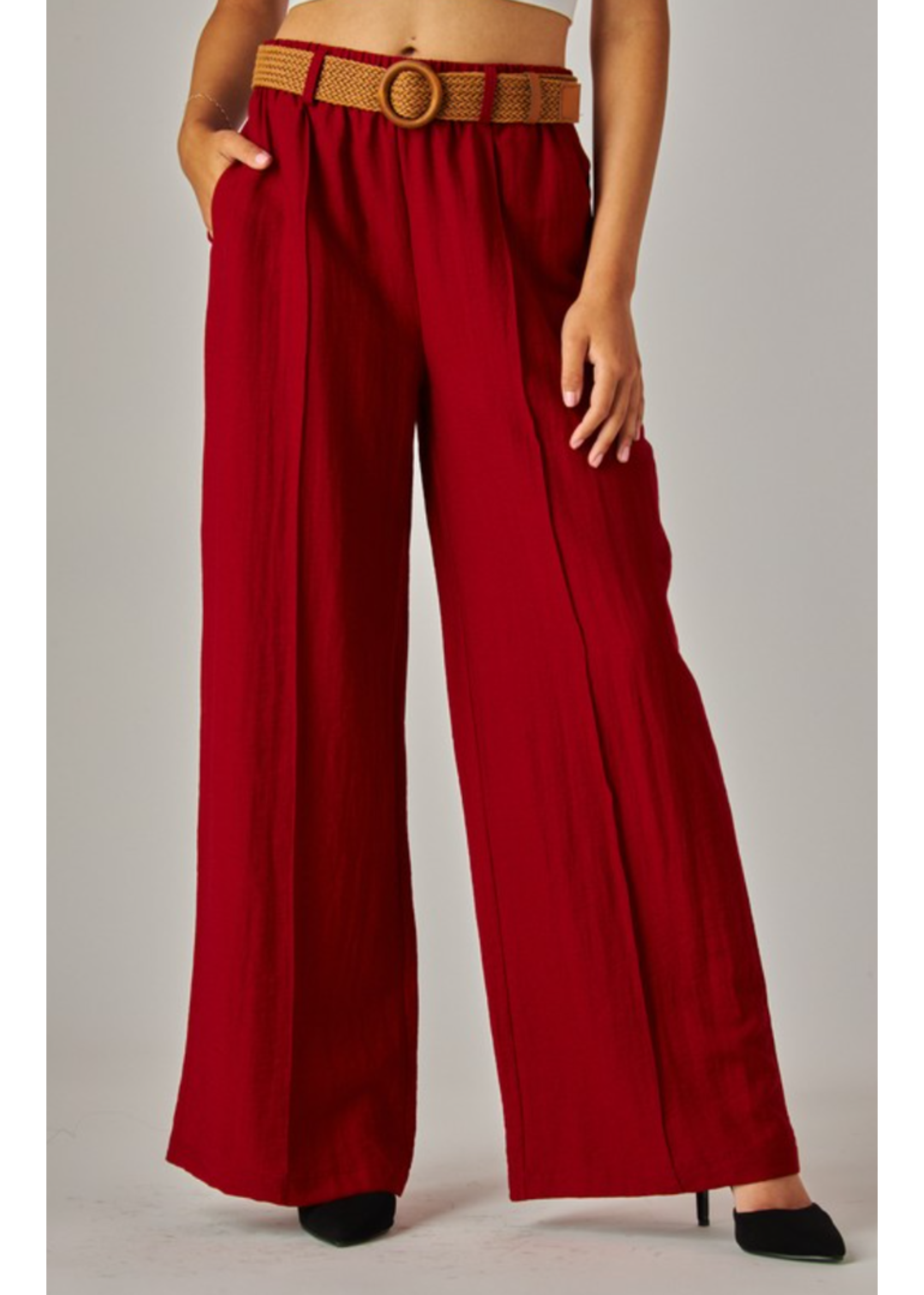 LP03P - LINEN WIDE LEG PANT W ELASTIC WAIST
