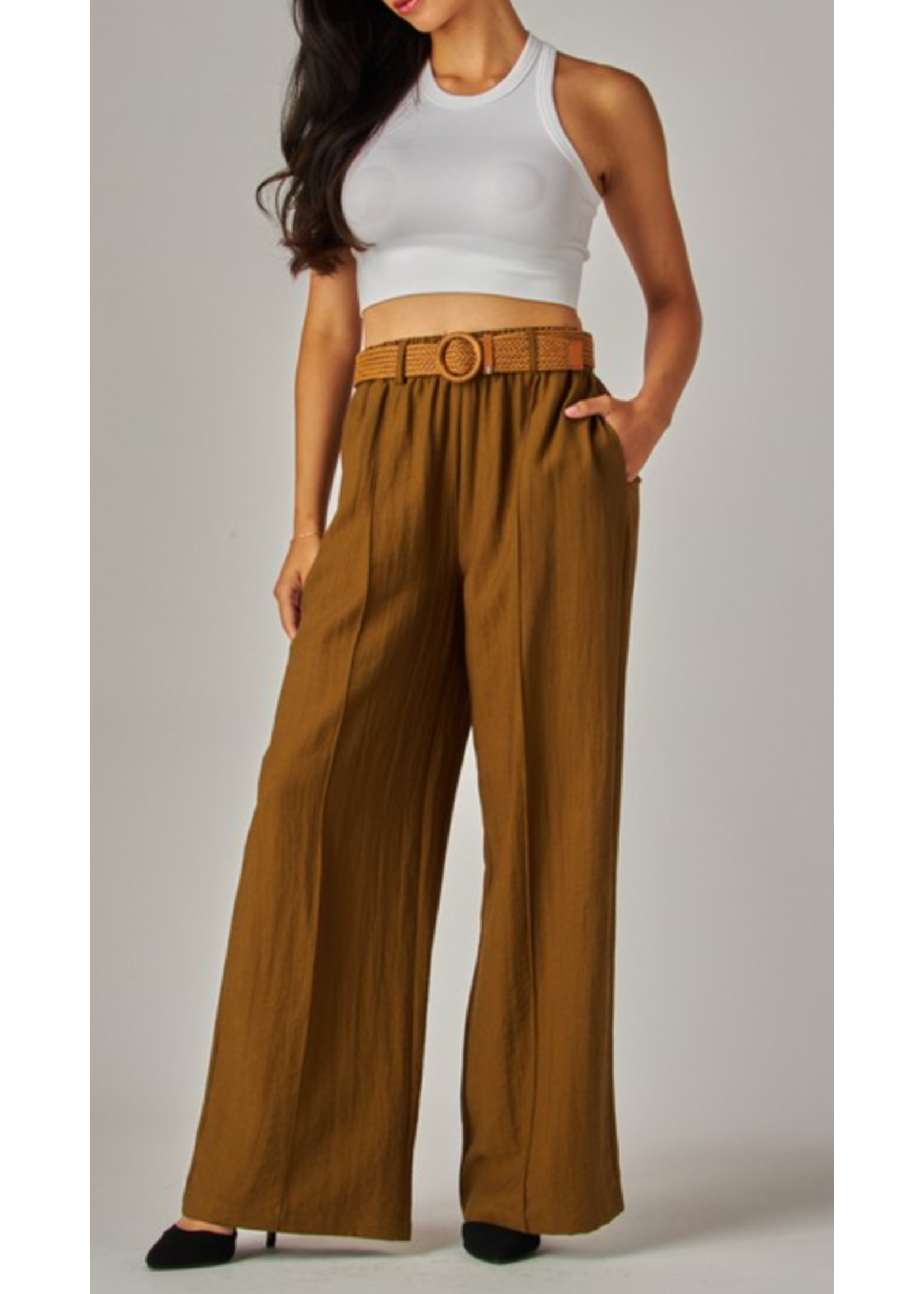 LP03P - LINEN WIDE LEG PANT W ELASTIC WAIST