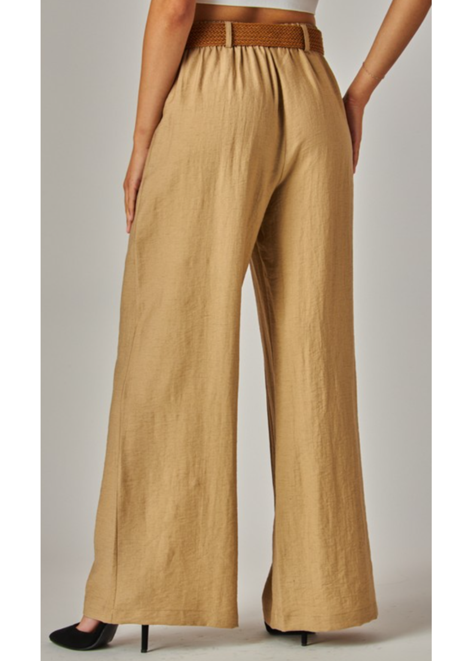LP03P - LINEN WIDE LEG PANT W ELASTIC WAIST