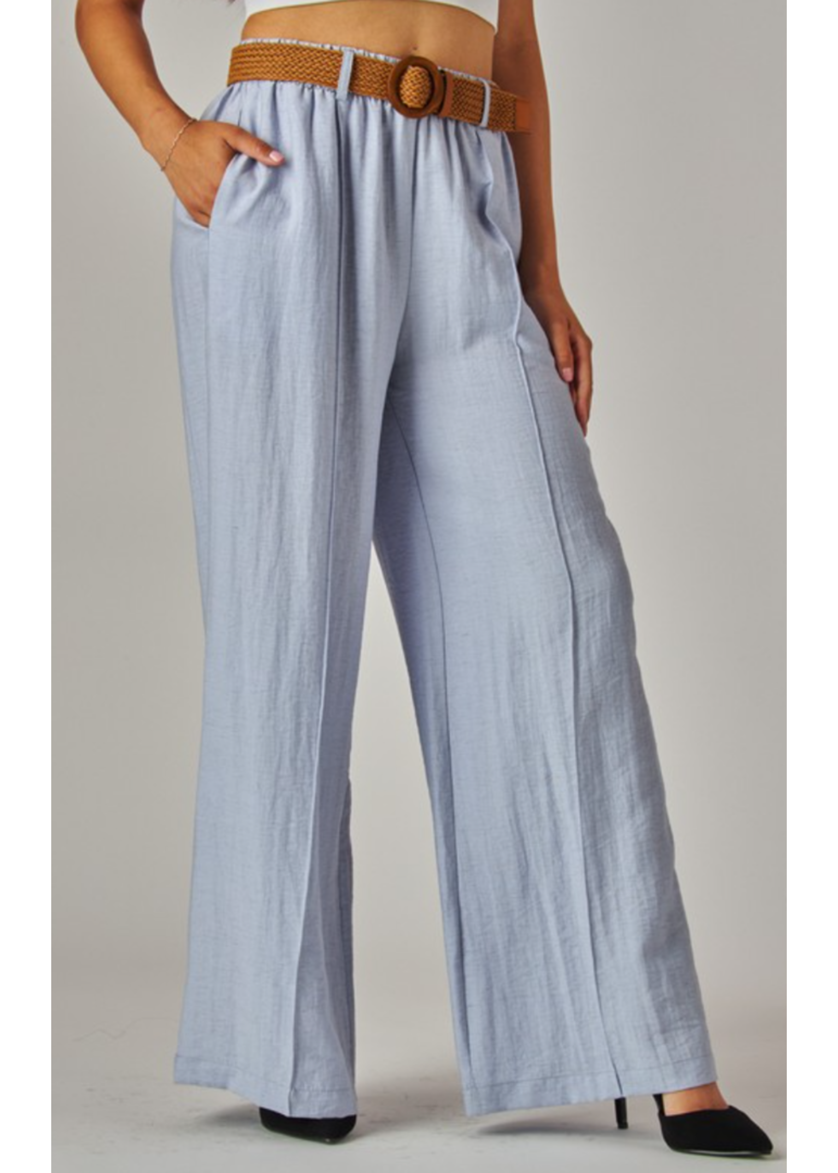 LP03P - LINEN WIDE LEG PANT W ELASTIC WAIST