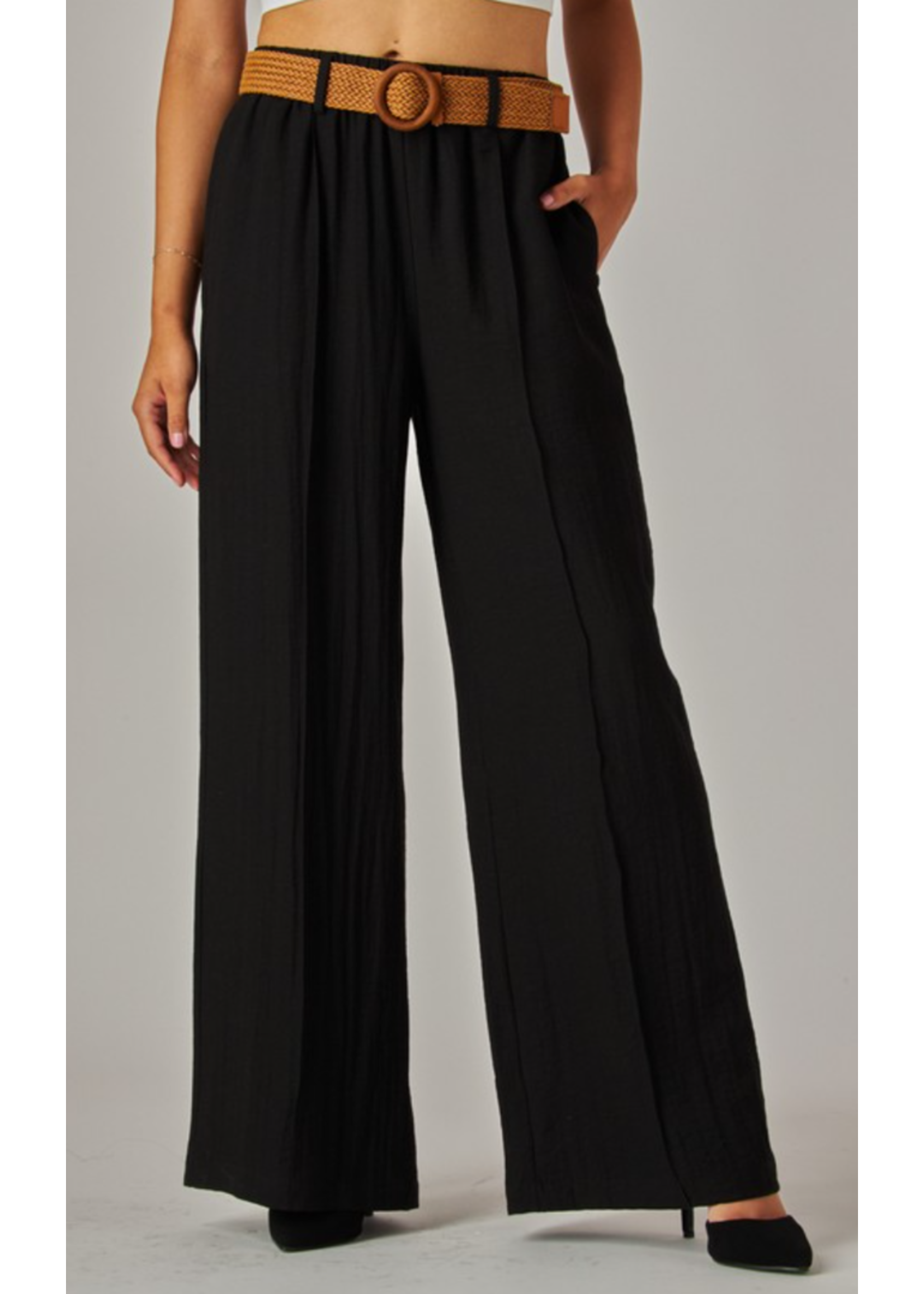 LP03P - LINEN WIDE LEG PANT W ELASTIC WAIST