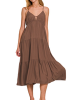 ZNQD7176Y - Woven Sweetheart Neckline Tiered Cami Midi Dress