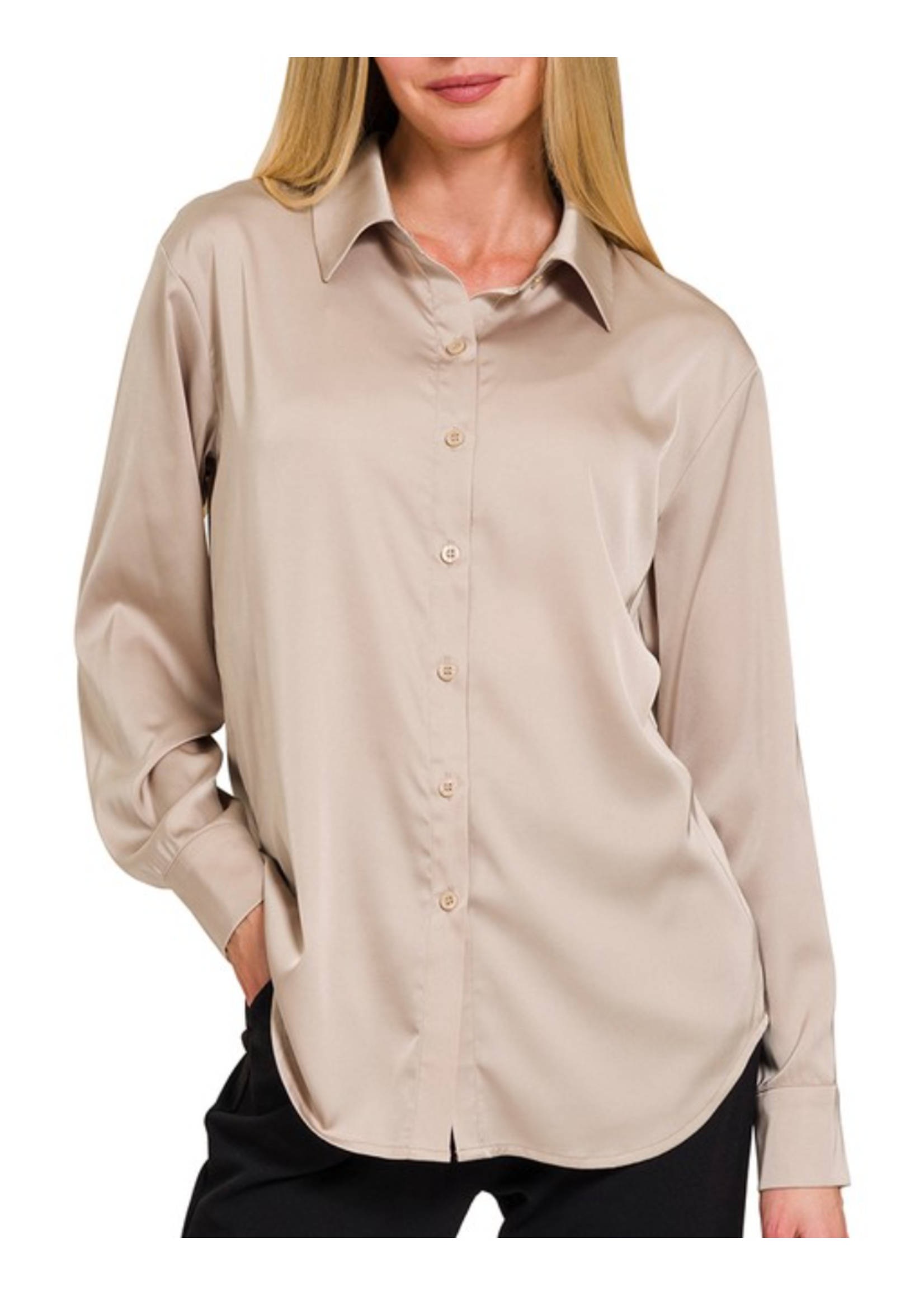ZNQT1170D4 -  Satin Charmeuse Button Front Shirt