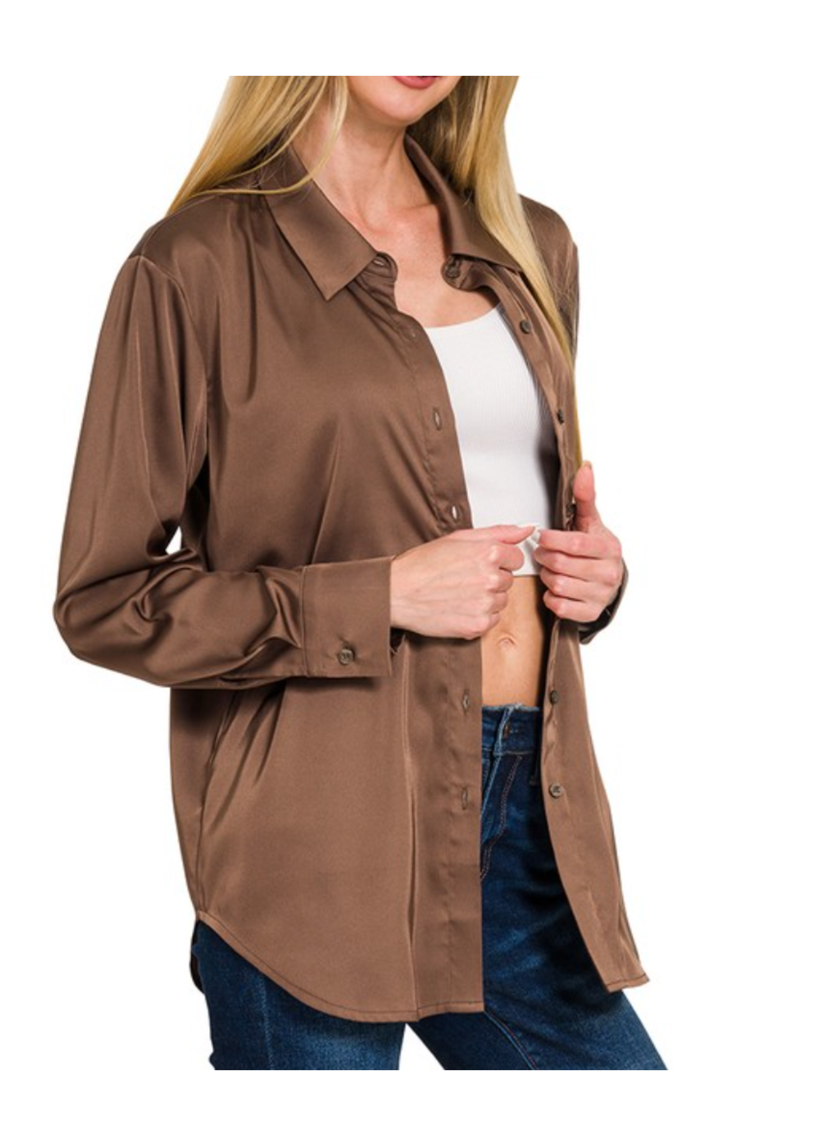 ZNQT1170D4 -  Satin Charmeuse Button Front Shirt