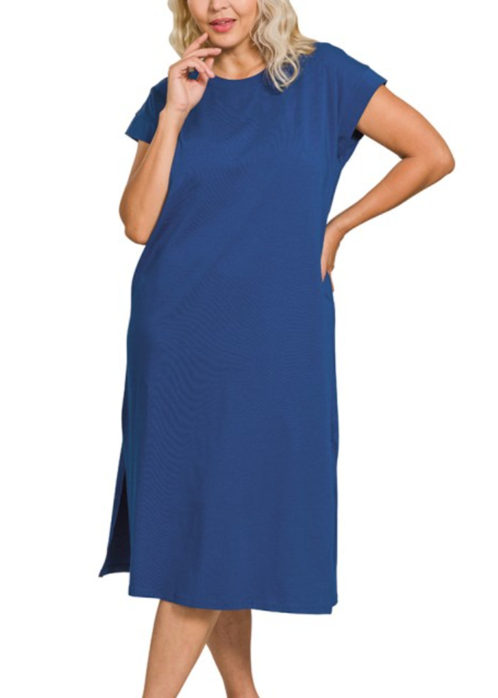 ZNCD3413X5 -  Plus Round Neck Short Sleeve Midi Dress