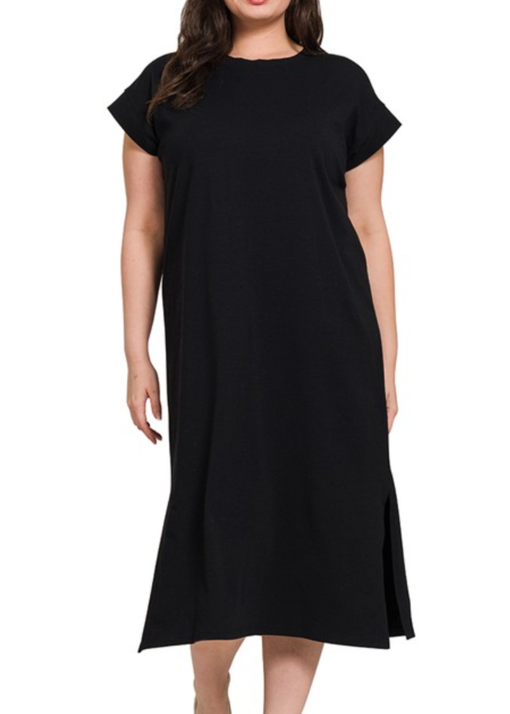 ZNCD3413X5 -  Plus Round Neck Short Sleeve Midi Dress