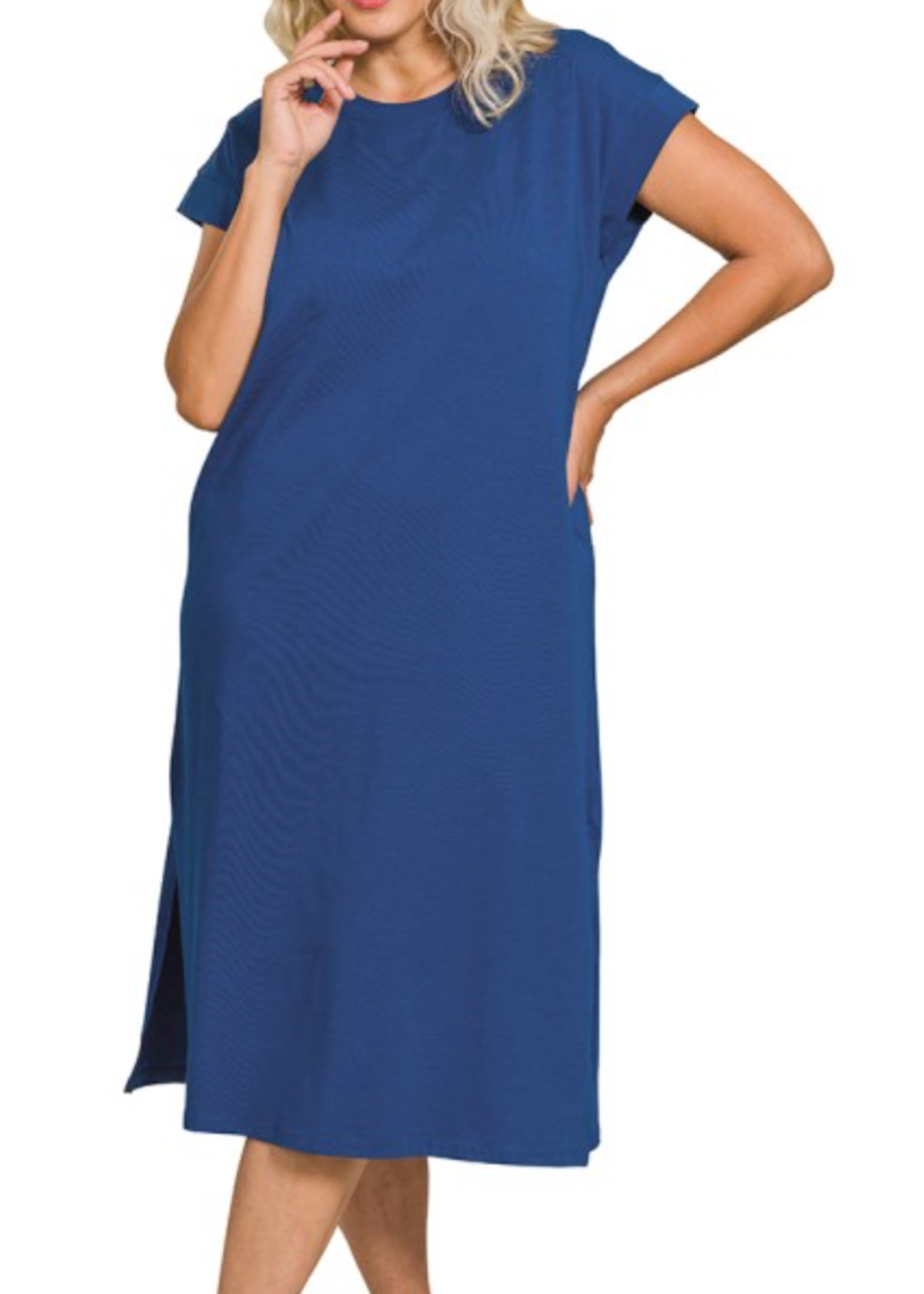 ZNCD3413X5 -  Plus Round Neck Short Sleeve Midi Dress