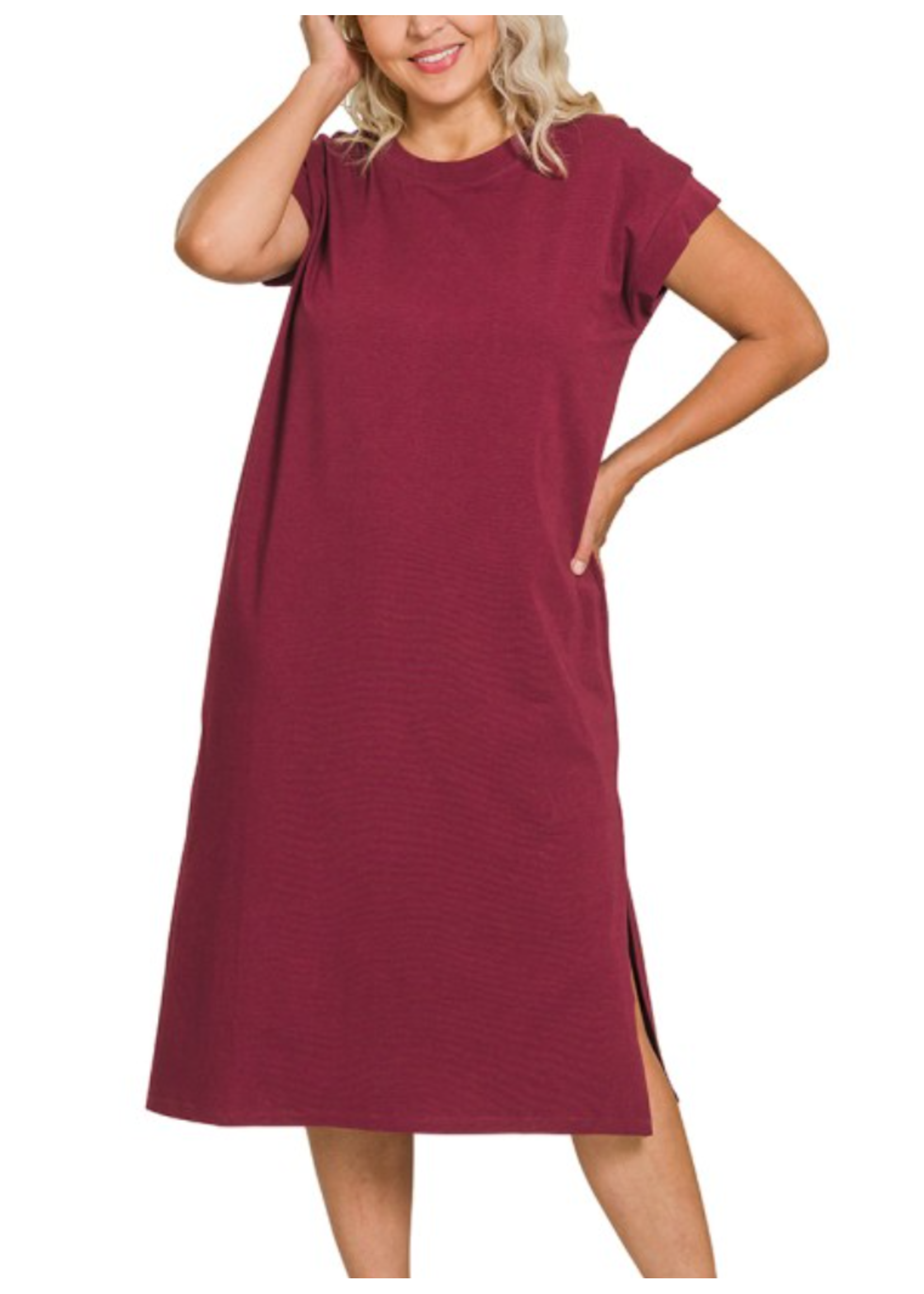 ZNCD3413X5 -  Plus Round Neck Short Sleeve Midi Dress