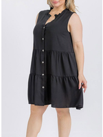 RURHWT5331 - Sleeveless Front Pockets Tiered Tunic Mini Dress