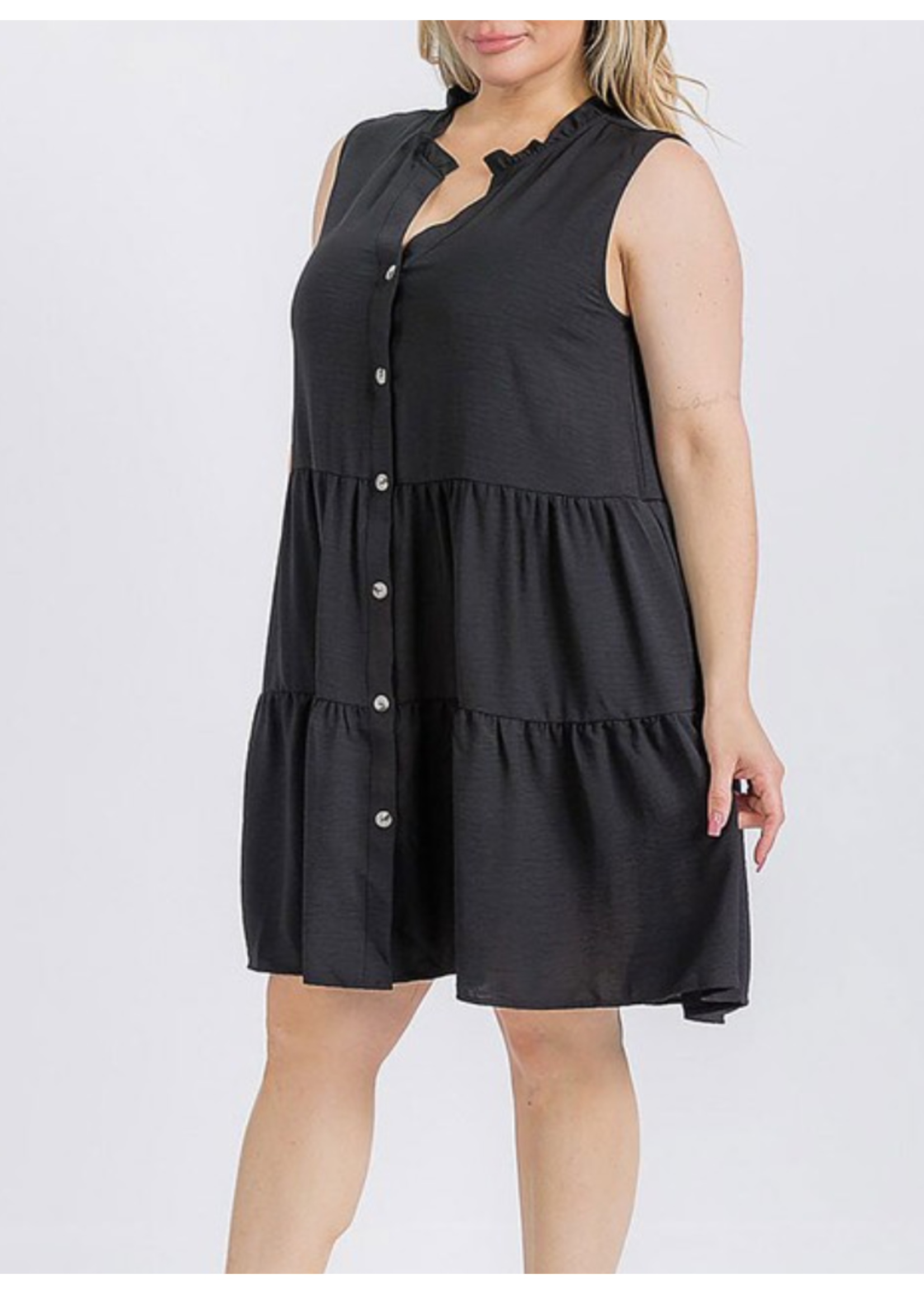 RURHWT5331 - Sleeveless Front Pockets Tiered Tunic Mini Dress