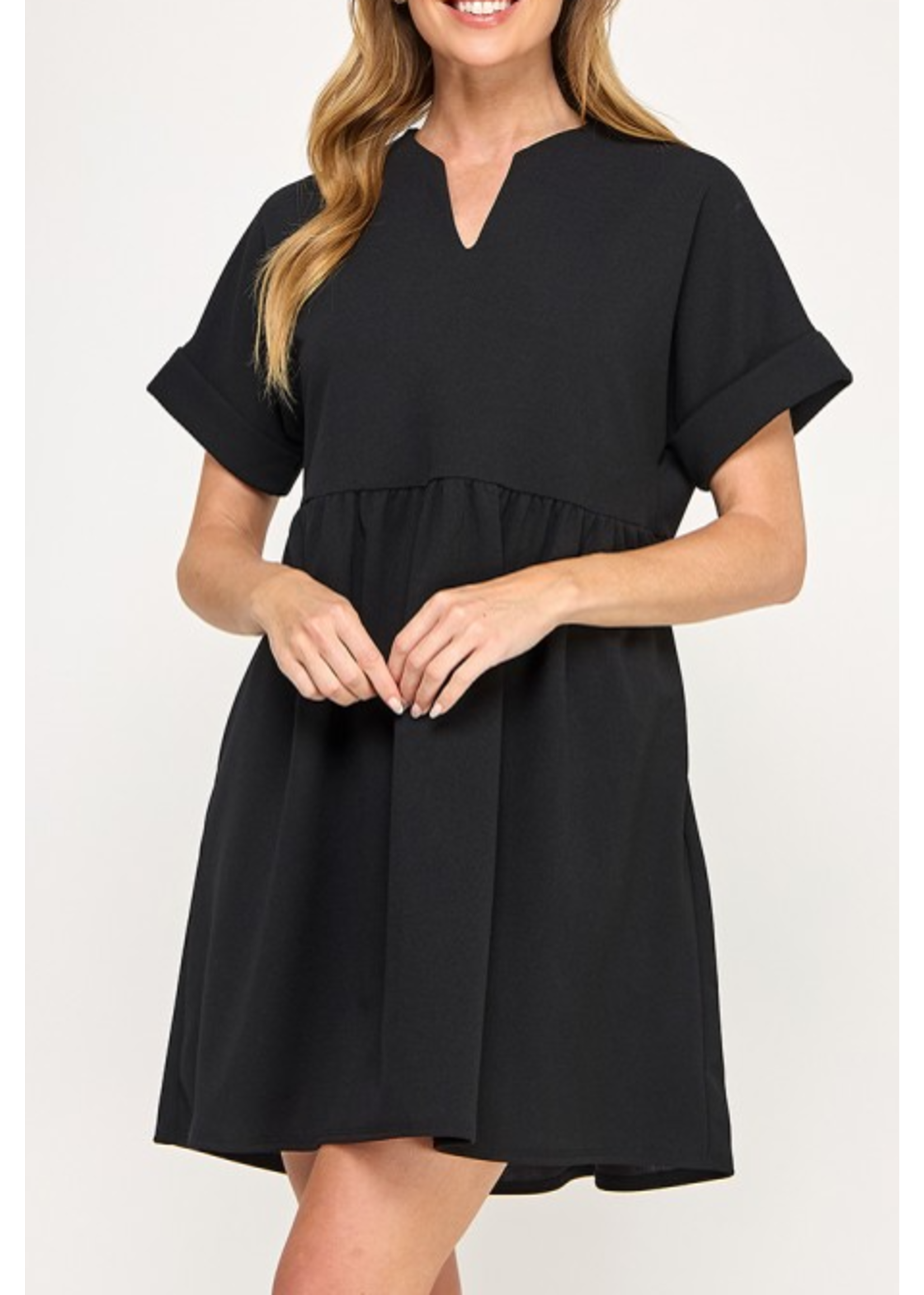 2HD4113 - SOLID BABY DOL DRESS W CUT OUT NECKLINE