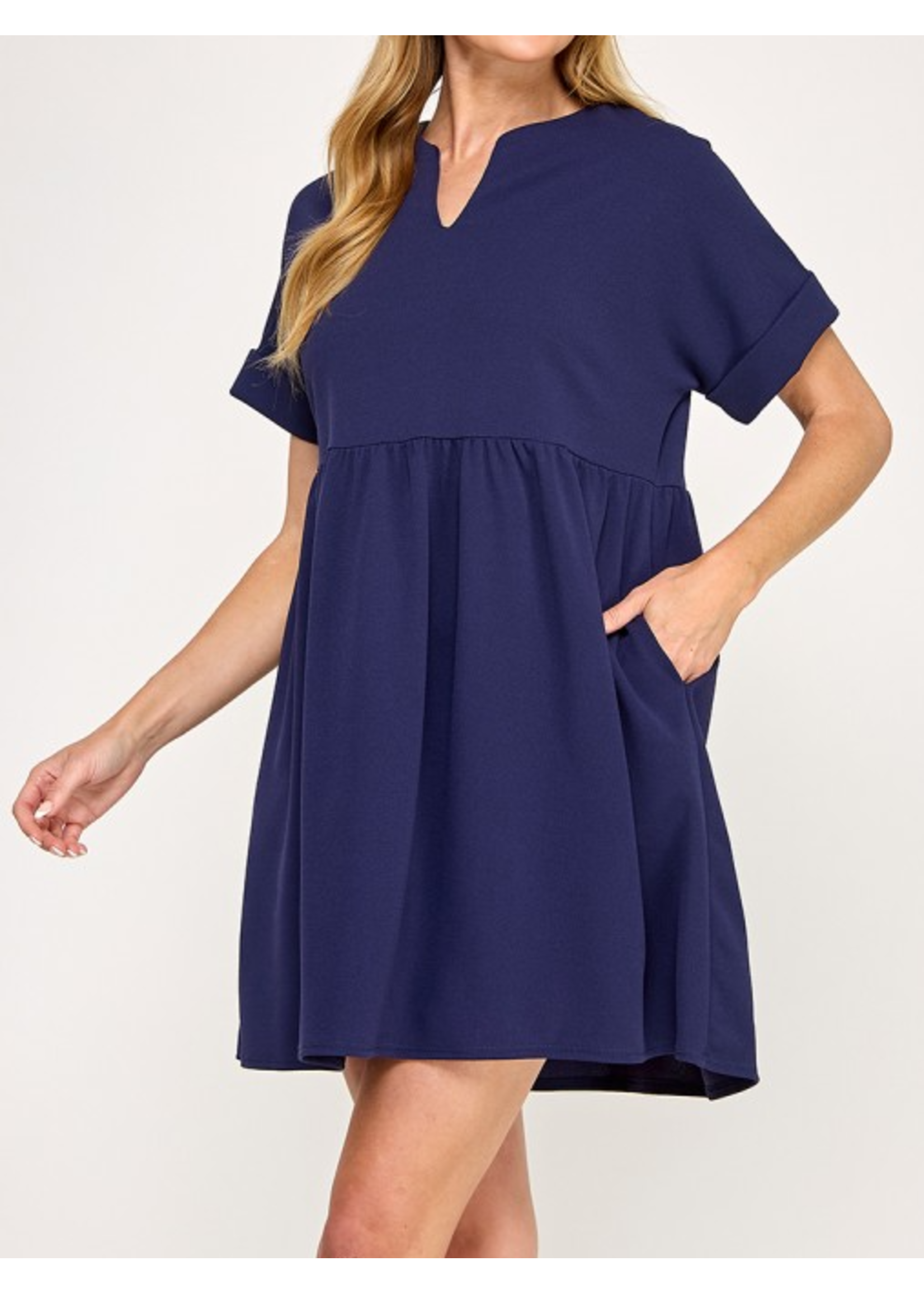 2HD4113 - SOLID BABY DOL DRESS W CUT OUT NECKLINE