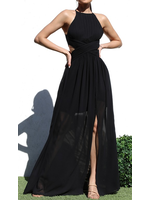 DDDD4624 - HIGH NECK PLEATED WOVEN GOWN