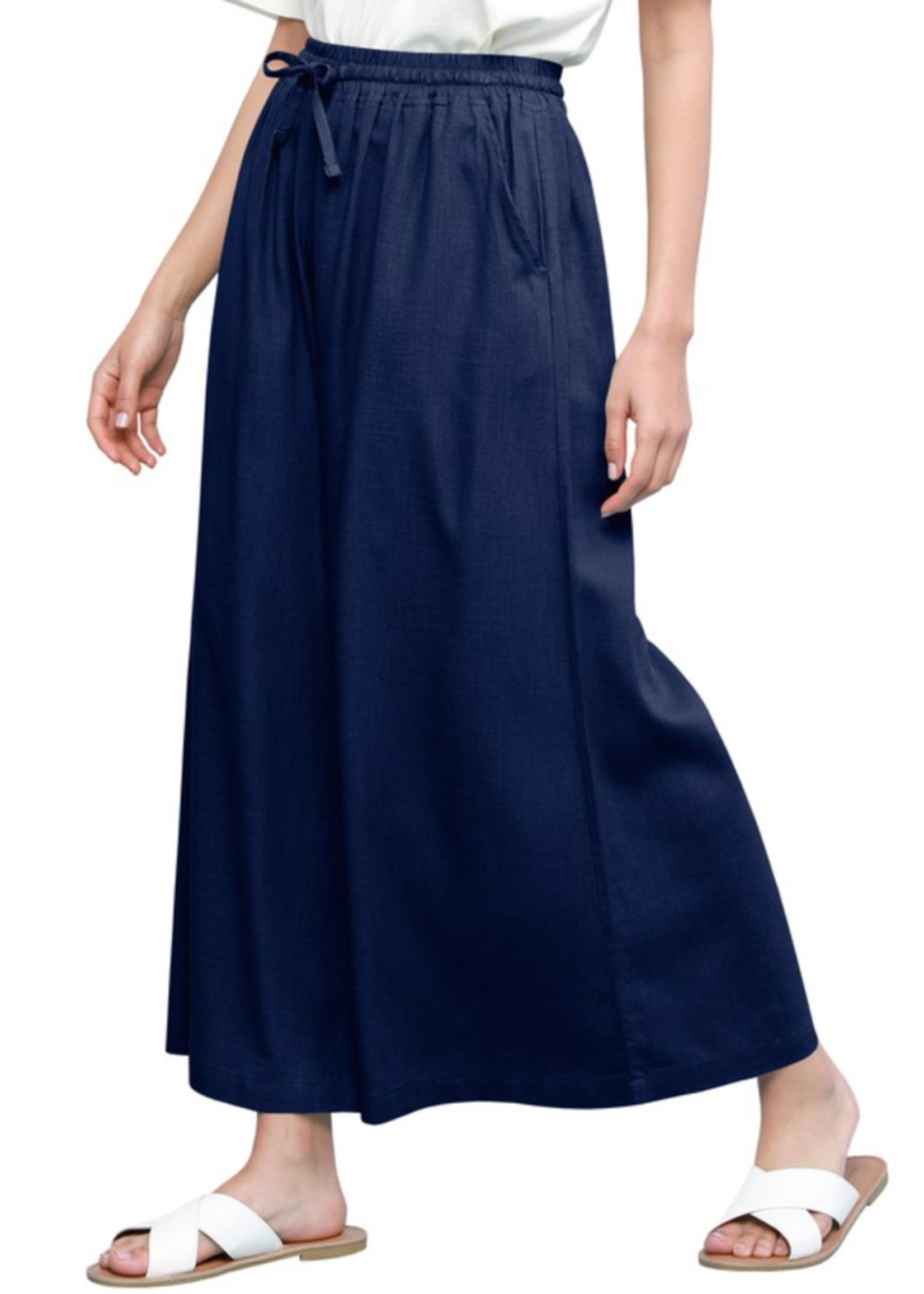 MJWB2283 - Washed Cropped Linen Wide Leg Pocket Pant Draw String