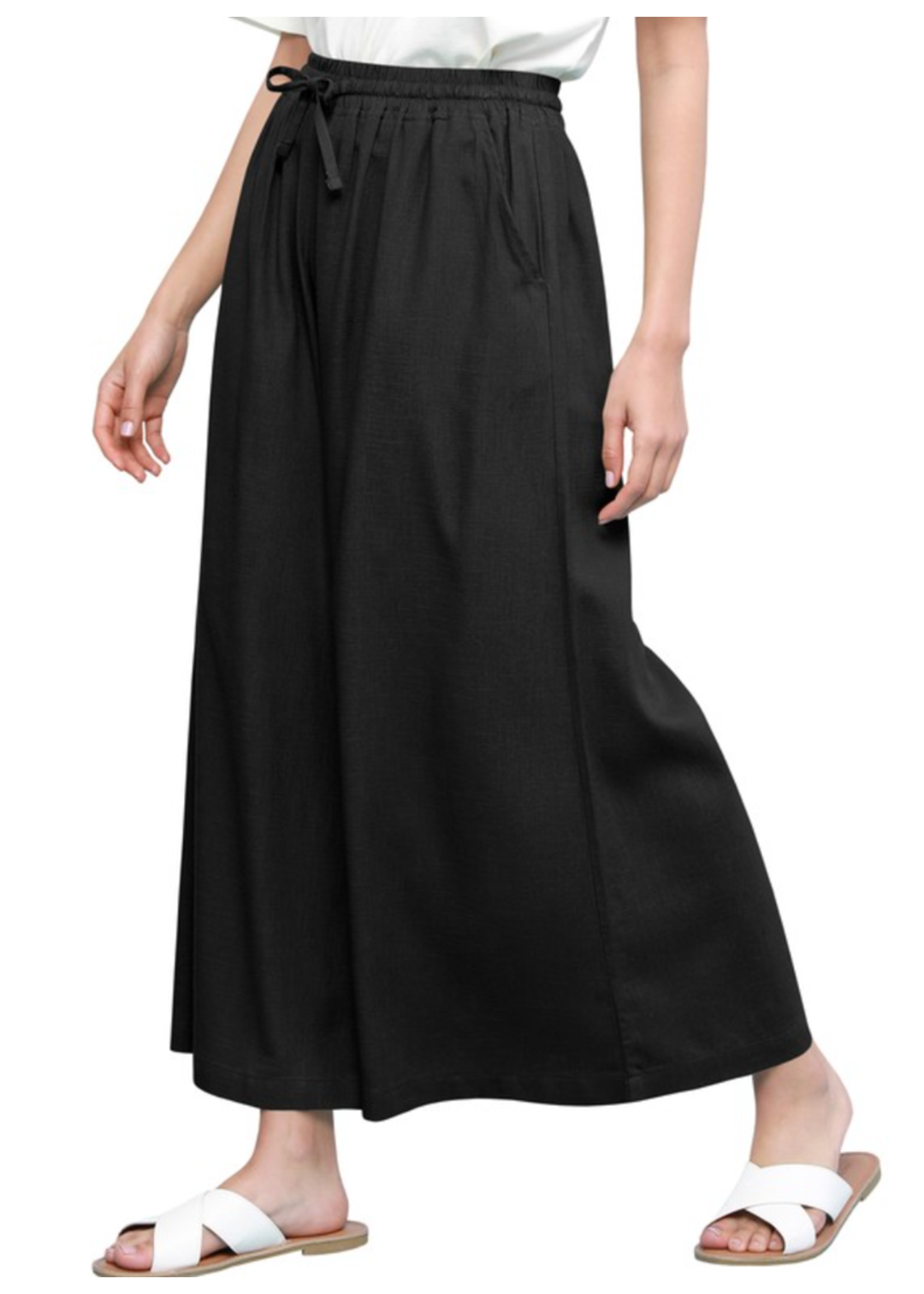 MJWB2283 - Washed Cropped Linen Wide Leg Pocket Pant Draw String